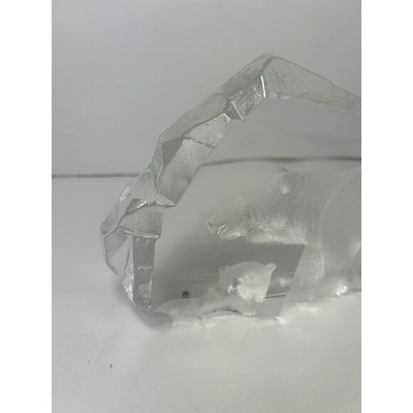 Mats Jonasson Maleras Sweden Crystal Polar Bear and Cub Heavy Glass Sculpture - Picture 2 of 16